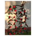 Artificial Red Marigold Genda Flower Vine Creeper With Big Green Leaves For Home Decoration (Color: Red, Material: Silk Polyester)