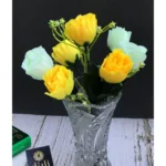 Artificial Rose Flowers Bunch Bouquet Of 7 Roses For Home Decoration (Color: Yellow, Material: Silk Polyester)