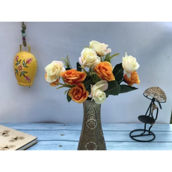 Artificial Flowers Bunch Bouquet Of 10 Garden Roses For Home Decoration (Color: Multi, Material: Silk Polyester)