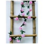 Artificial Light Pink Chrysanthemum Dahlia Flower Vine Creeper With Big Green Leaves For Home Decoraton (Color: LightPink, Material: Silk Polyester)