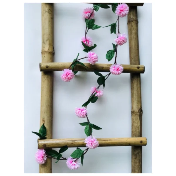 Artificial Light Pink Chrysanthemum Dahlia Flower Vine Creeper With Big Green Leaves For Home Decoraton (Color: LightPink, Material: Silk Polyester)