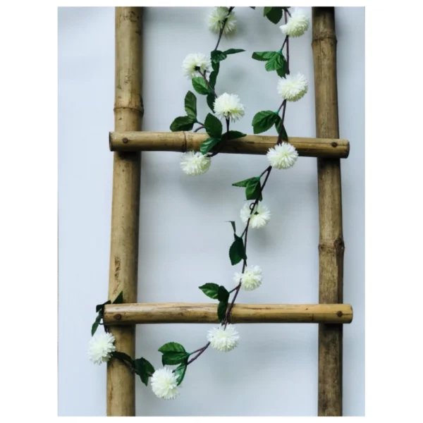 Generic Artificial White Chrysanthemum Dahlia Flower Vine Creeper With Big Green Leaves For Home Decoraton (Color: White, Material: Silk Polyester)