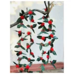 Artificial Red Marigold Genda Flower Vine Creeper With Big Green Leaves For Home Decoration (Color: Red, Material: Silk Polyester)