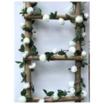 Generic Artificial White Chrysanthemum Dahlia Flower Vine Creeper With Big Green Leaves For Home Decoraton (Color: White, Material: Silk Polyester)