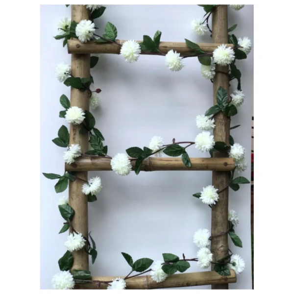 Generic Artificial White Chrysanthemum Dahlia Flower Vine Creeper With Big Green Leaves For Home Decoraton (Color: White, Material: Silk Polyester)