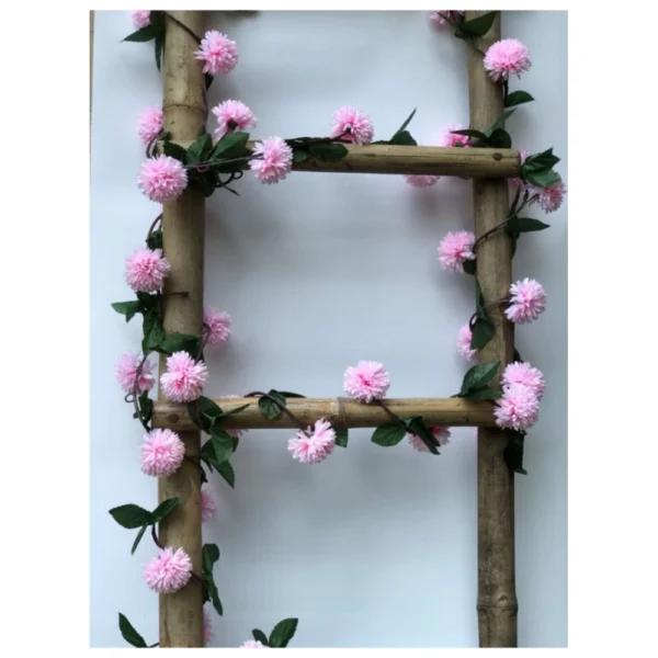 Artificial Light Pink Chrysanthemum Dahlia Flower Vine Creeper With Big Green Leaves For Home Decoraton (Color: LightPink, Material: Silk Polyester)