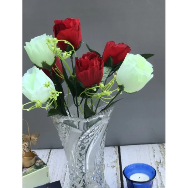 Artificial Rose Flowers Bunch Bouquet Of 7 Roses For Home Decoration (Color: Multi, Material: Silk Polyester)