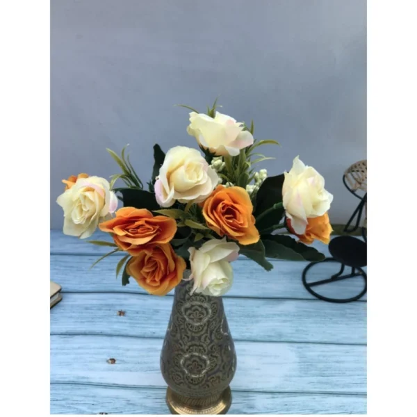 Artificial Flowers Bunch Bouquet Of 10 Garden Roses For Home Decoration (Color: Multi, Material: Silk Polyester)