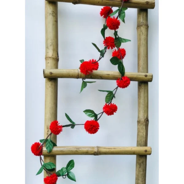 Artificial Red Chrysanthemum Dahlia Flower Vine Creeper With Big Green Leaves For Home Decoraton (Color: Red, Material: Silk Polyester)