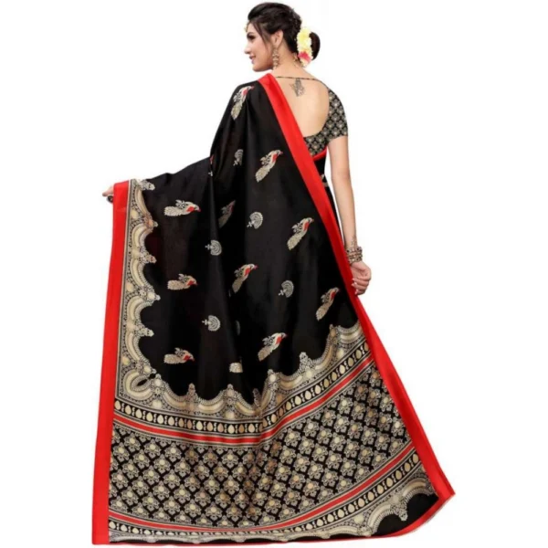 Women's Art Silk Saree With Blouse (Black, 5-6mtrs)