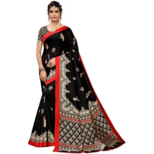 Women's Art Silk Saree With Blouse (Black, 5-6mtrs)