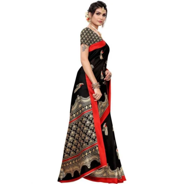 Women's Art Silk Saree With Blouse (Black, 5-6mtrs)