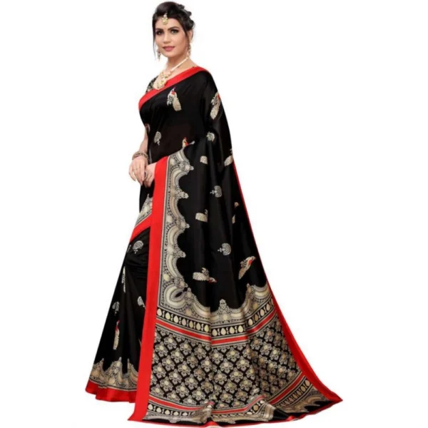 Women's Art Silk Saree With Blouse (Black, 5-6mtrs)
