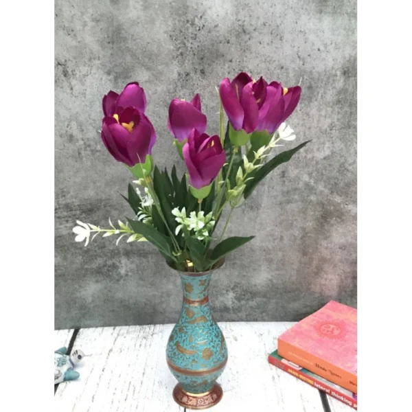 Artificial Flowers Bunch Bouquet Of Daffodil Tulip Flowers For Home Decoration (Purple, Material:Silk, Polyester)