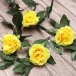Artificial Rose Vine Flowers With Green Leaves For Home Party Garden Wall Decoration (Yellow, Material:Silk, Polyester)