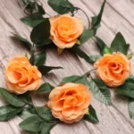 Artificial Rose Vine Flowers With Green Leaves For Home Party Garden Wall Decoration (Peach, Material:Silk, Polyester)