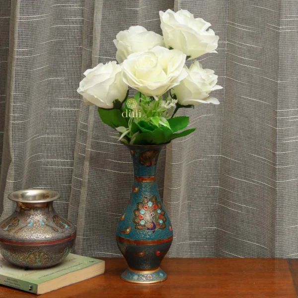 Artificial Flowers Bunch Bouquet Of 5 Roses For Home Decoration (White, Material:Silk, Polyester)