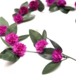 Artificial Marigold Genda Flower Vine Creeper With Big Green Leaves And 22 Flowers For Home And Party Decoraton (Purple, Material:Silk, Polyester)