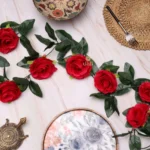 Artificial Rose Vine Flowers With Green Leaves For Home Party Garden Wall Decoration (Rani Pink, Material:Silk, Polyester)