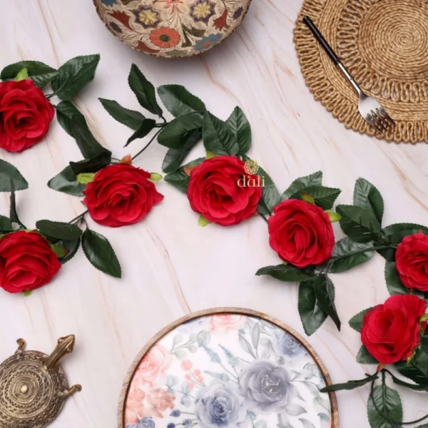Artificial Rose Vine Flowers With Green Leaves For Home Party Garden Wall Decoration (Rani Pink, Material:Silk, Polyester)