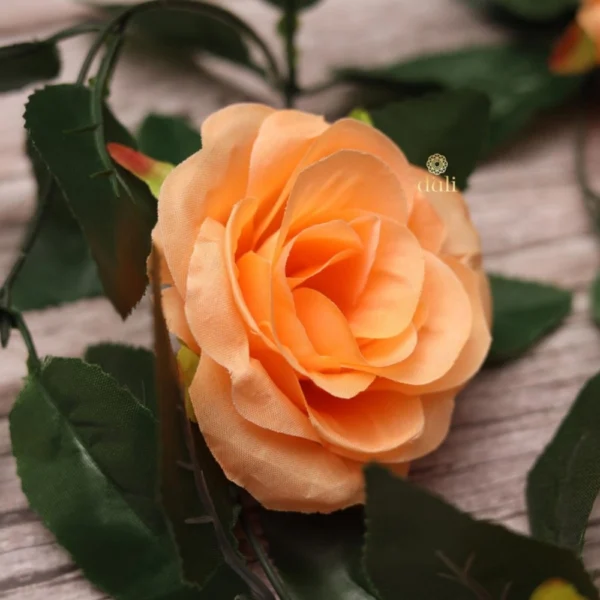 Artificial Rose Vine Flowers With Green Leaves For Home Party Garden Wall Decoration (Peach, Material:Silk, Polyester)