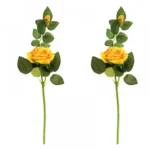 Pack Of_2 Artificial Yellow Velvet Rose Flower Stem With Bud For Home Decoration (Yellow, Material:Silk, Polyester)