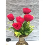 Artificial Flowers Bunch Bouquet Of 6 Garden Roses For Home Decoration (Darkpink, Material:Silk, Polyester)