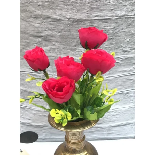 Artificial Flowers Bunch Bouquet Of 6 Garden Roses For Home Decoration (Darkpink, Material:Silk, Polyester)