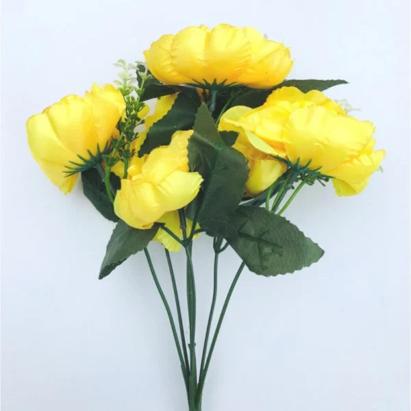 Artificial Flowers Bunch Bouquet Of 7 Poppy Flowers For Home Decoration (Yellow, Material:Silk, Polyester)