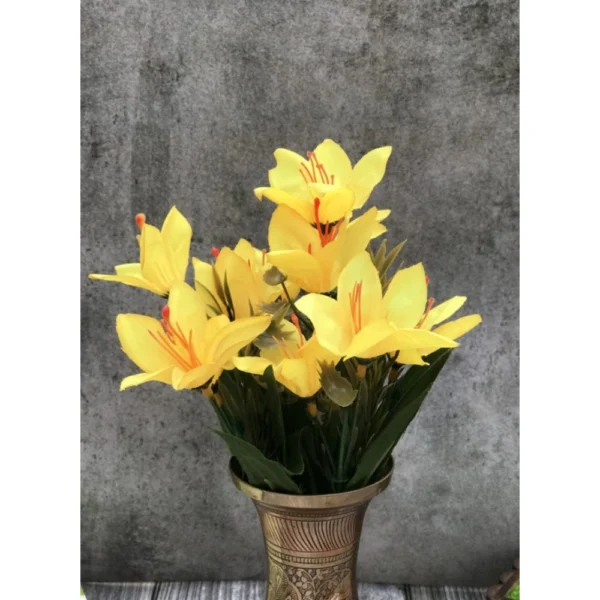 Artificial Flowers Bunch Bouquet Oflily Flowers For Home Decoration (Yellow, Material:Silk, Polyester)