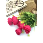 Artificial Flowers Bunch Bouquet Of 6 Garden Roses For Home Decoration (Darkpink, Material:Silk, Polyester)