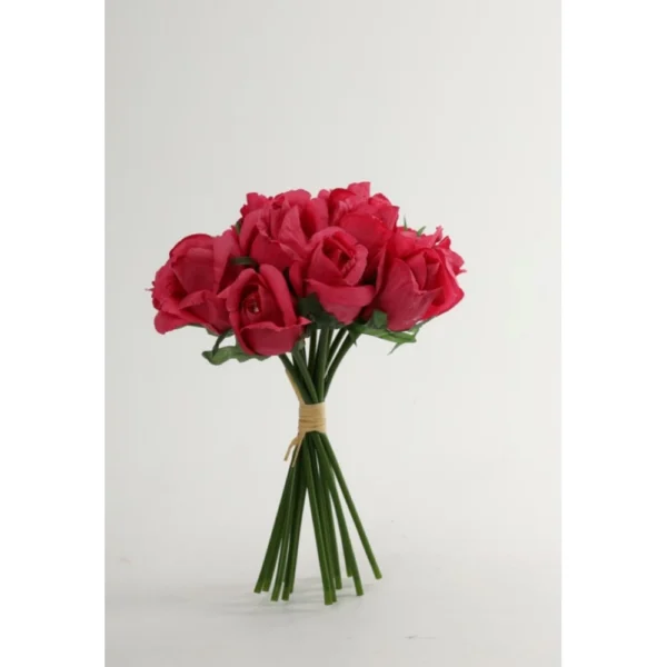 Artificial Rose Flowers Bunch Bouquet Of 13 Roses For Home Decoration (Dark Pink, Material:Silk, Polyester)