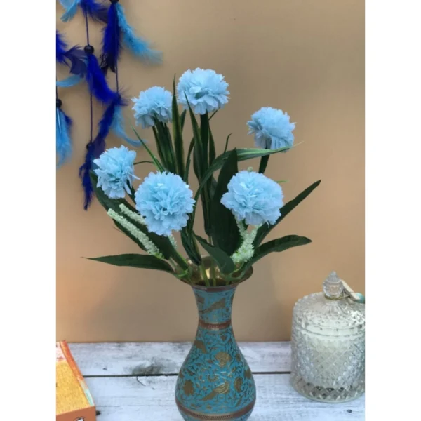 Artificial Flowers Bunch Bouquet Of 6 Chrysanthemum Flowers For Home Decoration (Blue, Material:Silk, Polyester)