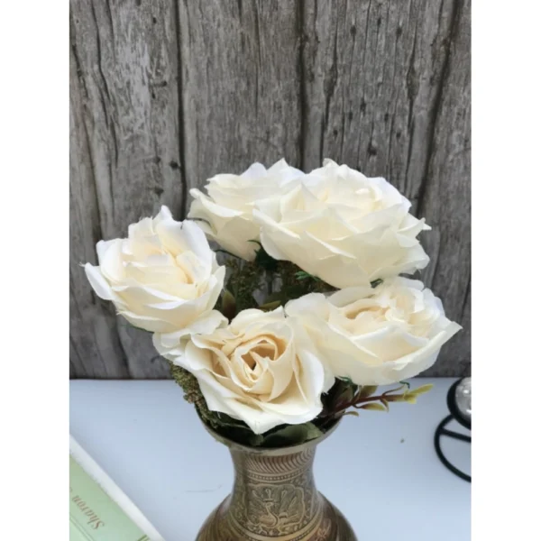 Artificial Flowers Bunch Bouquet Of 5 Vintage Garden Roses For Home Decoration (White, Material:Silk, Polyester)
