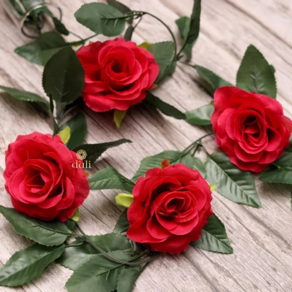 Artificial Rose Vine Flowers With Green Leaves For Home Party Garden Wall Decoration (Rani Pink, Material:Silk, Polyester)