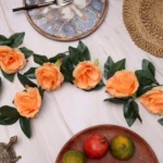 Artificial Rose Vine Flowers With Green Leaves For Home Party Garden Wall Decoration (Peach, Material:Silk, Polyester)