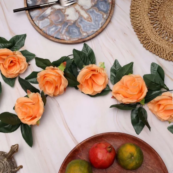 Artificial Rose Vine Flowers With Green Leaves For Home Party Garden Wall Decoration (Peach, Material:Silk, Polyester)