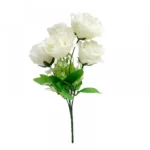 Artificial Flowers Bunch Bouquet Of 5 Roses For Home Decoration (White, Material:Silk, Polyester)