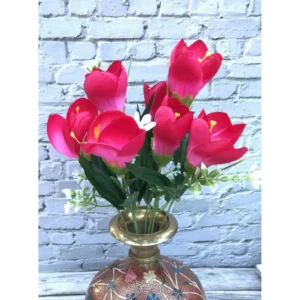 Artificial Flowers Bunch Bouquet Of Daffodil Tulip Flowers For Home Decoration (Dark Pink, Material:Silk, Polyester)