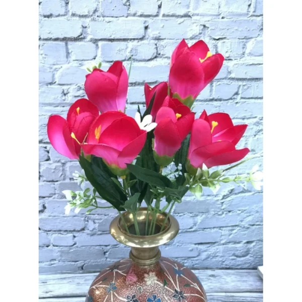 Artificial Flowers Bunch Bouquet Of Daffodil Tulip Flowers For Home Decoration (Dark Pink, Material:Silk, Polyester)