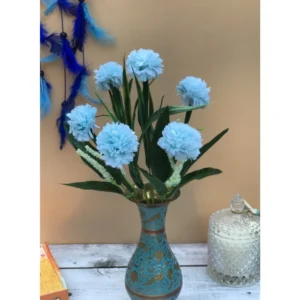 Artificial Flowers Bunch Bouquet Of 6 Chrysanthemum Flowers For Home Decoration (Blue, Material:Silk, Polyester)