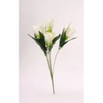 Artificial Flowers Bunch Bouquet Of Daffodil Tulip Flowers For Home Decoration (White, Material:Silk, Polyester)