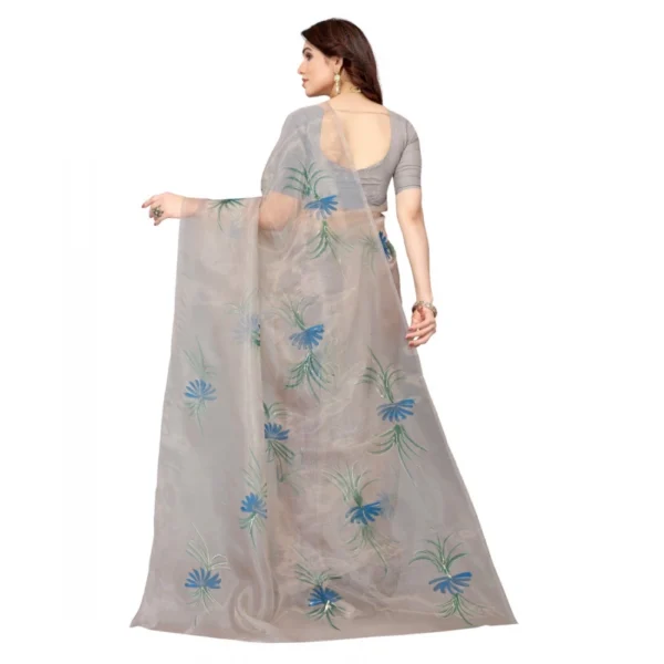 Women's Organza Floral Pattern Sarees (Grey, 5-6 Mtrs)
