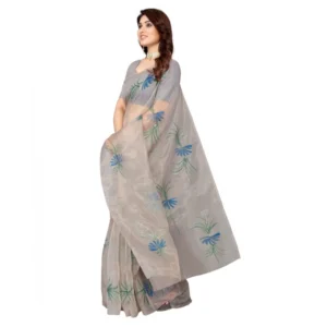 Women's Organza Floral Pattern Sarees (Grey, 5-6 Mtrs)