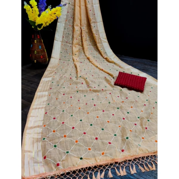 Women's Cotton Slub Rubber Printed Sarees (Orange, 5-6 Mtrs)