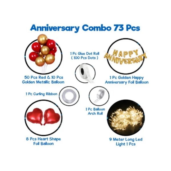 Red And Golden Happy Anniversary Decorations Set Of Metallic Balloons (Multicolor)