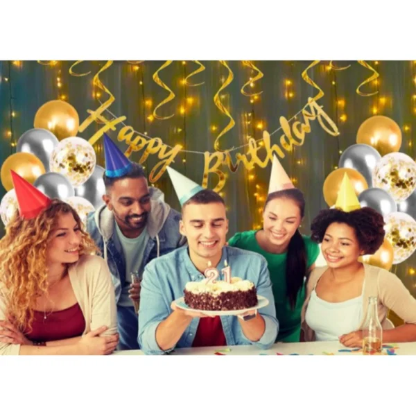 Happy Birthday Decoration Kit Combo With Fairy Led Light (Multicolor)