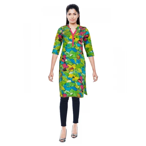 Women's Cotton Kurtis (Green, L)