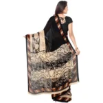 Printed Faux Georgette Black Color Saree