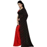 Printed Faux Georgette Red black Color Saree